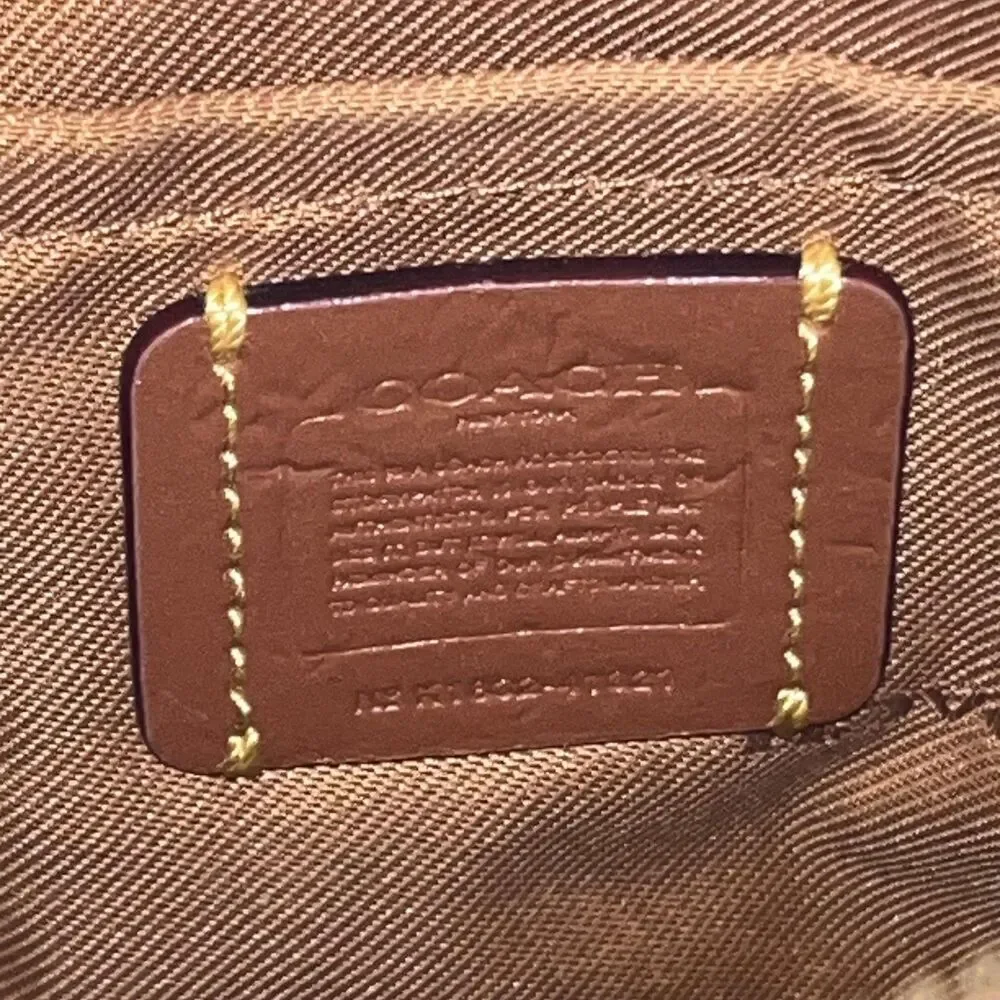 Coach Signature Stripe Crossbody Bag Womens Small Brown Cream Leather Purse